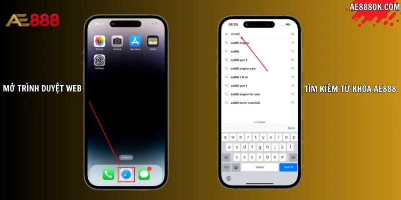 Mở trình duyệt website và tìm kiếm từ khóa AE888