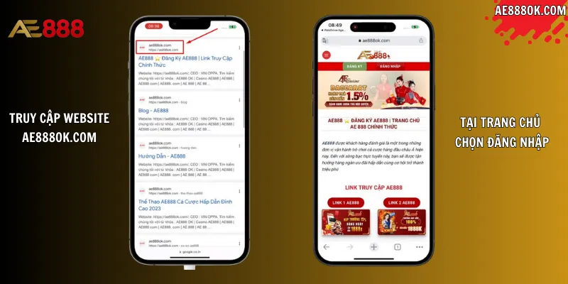 Tìm website ae888ok.com nhấp vào đăng nhập